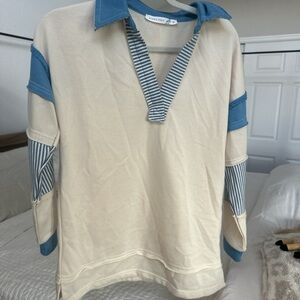 Altar'd State Cream and Blue Knit Top